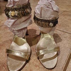 Manolo Blahnik Gold Heels w Coins around ankles